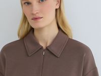 Поло с воротником на молнии, Коричневый