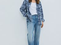 Прямые джинсы средней посадки с отворотами, Голубой