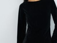 Платье мини из жатого бархата, Черный