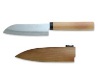 Нож кухонный Сантоку Kanetsune, сталь 420J2 Stainless Steel, рукоять дерево вишня