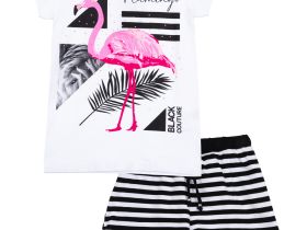 Комплект трикотажный для девочек: фуфайка (футболка), шорты