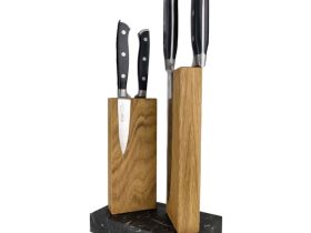 Подставка для 4 ножей магнитная Woodinhome The Twins KS040SON-ST, дуб/мрамор