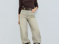 Прямые джинсы с высокой посадкой, Бежевый