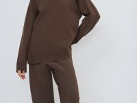 Вязаные широкие брюки, Коричневый