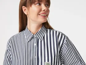 Женская рубашка Lacoste x Bandier из хлопкового поплина в полоску