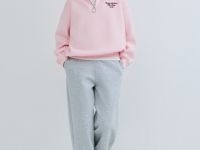 Свитшот с принтом и воротником на молнии, Розовый