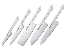 Набор из 5-ти кухонных ножей (овощной, универсальный, накири, шеф, сантону), Samura "Harakiri" (SHR-0250W) White, сталь AUS-8, рукоять ABS-пластик