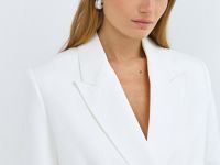 Двубортный льняной жакет, Белый