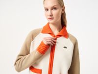 Женский шерстяной свитер Lacoste на молнии с карманами и воротником поло