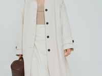 Однобортный длинный плащ, Бежевый