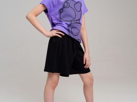 Комплект трикотажный для девочек: фуфайка (футболка), шорты