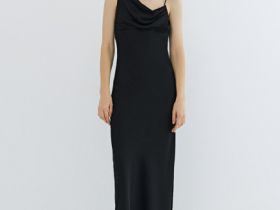 Платье миди с асимметричным вырезом, Черный