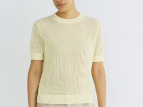 Ажурный джемпер с коротким рукавом, Желтый