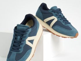 Комбинированные кроссовки из натуральной замши, Синий