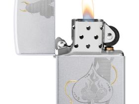 Зажигалка ZIPPO Devilish Ace с покрытием Satin Chrome, латунь/сталь, серебристая, 38x13x57 мм