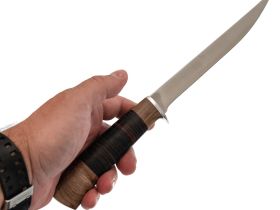 Филейный нож Нерпа, сталь 65Х13, рукоять дерево/кожа