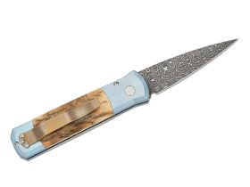 Автоматический нож Pro-Tech Godson Custom 005, сталь Chad Nichols Virus Damascus, титан/мастодонт, синий/Ivory