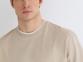Футболка из плотного хлопка с контрастными деталями, Бежевый