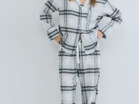 Пижамные брюки в клетку из фланели, Серый