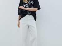 Футболка с цветочным декором из пайеток, Черный