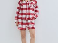 Пижамные шорты в клетку из фланели, Красный