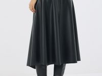 Асимметричная юбка миди из искусственной кожи, Черный