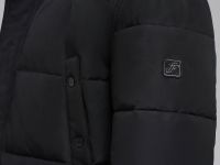 Утепленное полупальто с накладными карманами и капюшоном