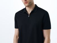 Поло из технологичной ткани с молнией, Черный
