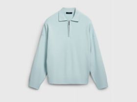 Джемпер с воротником поло на молнии, Зеленый