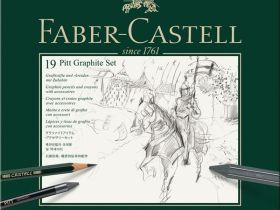 Набор чернографитных материалов Faber-castell "PITT Monochrome" 19 предметов в металл коробке