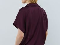 Сатиновая блузка с коротким рукавом, Фиолетовый