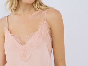 Сатиновый топ с кружевом, Оранжевый