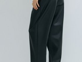 Брюки О-силуэта из искусственной кожи, Черный