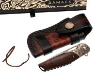 Складной нож Витязь B5298D, сталь дамаск, рукоять дерево, художественное травление
