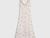 Платье из шифона с принтом и драпировкой, Белый