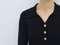 Вязаное платье миди с воротником-поло, Черный