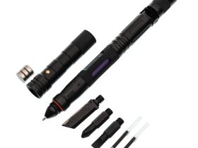 Тактическая ручка для выживания с фонариком 11 в 1, фиолетовая