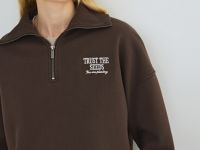 Толстовка с воротником-стойкой на молнии, Коричневый