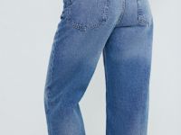 Прямые джинсы с отворотами, Голубой