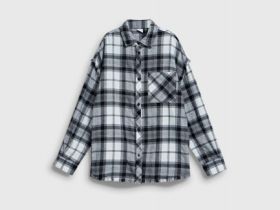 Рубашка в клетку из фланели для девочек, Серый