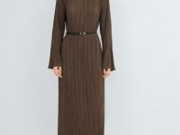 Трикотажное платье с ремнём, Коричневый