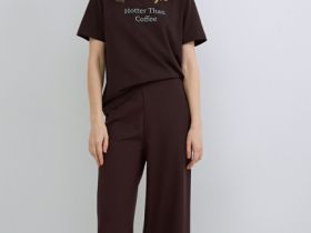 Широкие брюки из трикотажа, Коричневый