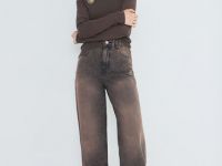 Лонгслив с эффектом стирки, Коричневый