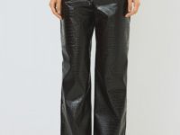 Кожаные брюки с крокодиловым тиснением, Коричневый