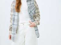 Рубашка в клетку для девочек, Бежевый