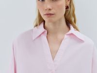 Рубашка в полоску с рукавом 3/4, Розовый