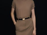 Прямая юбка миди из хлопка, Бежевый