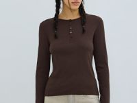 Лонгслив с пуговицами, Коричневый
