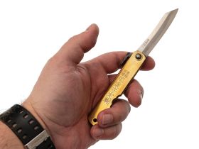 Нож складной Higonokami Nagao Kanekoma, 80мм, сталь Aogami Damascus 3 слоя, рукоять латунь черная