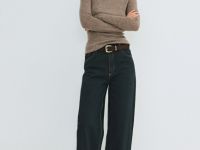 Водолазка из шерсти в рубчик, Коричневый